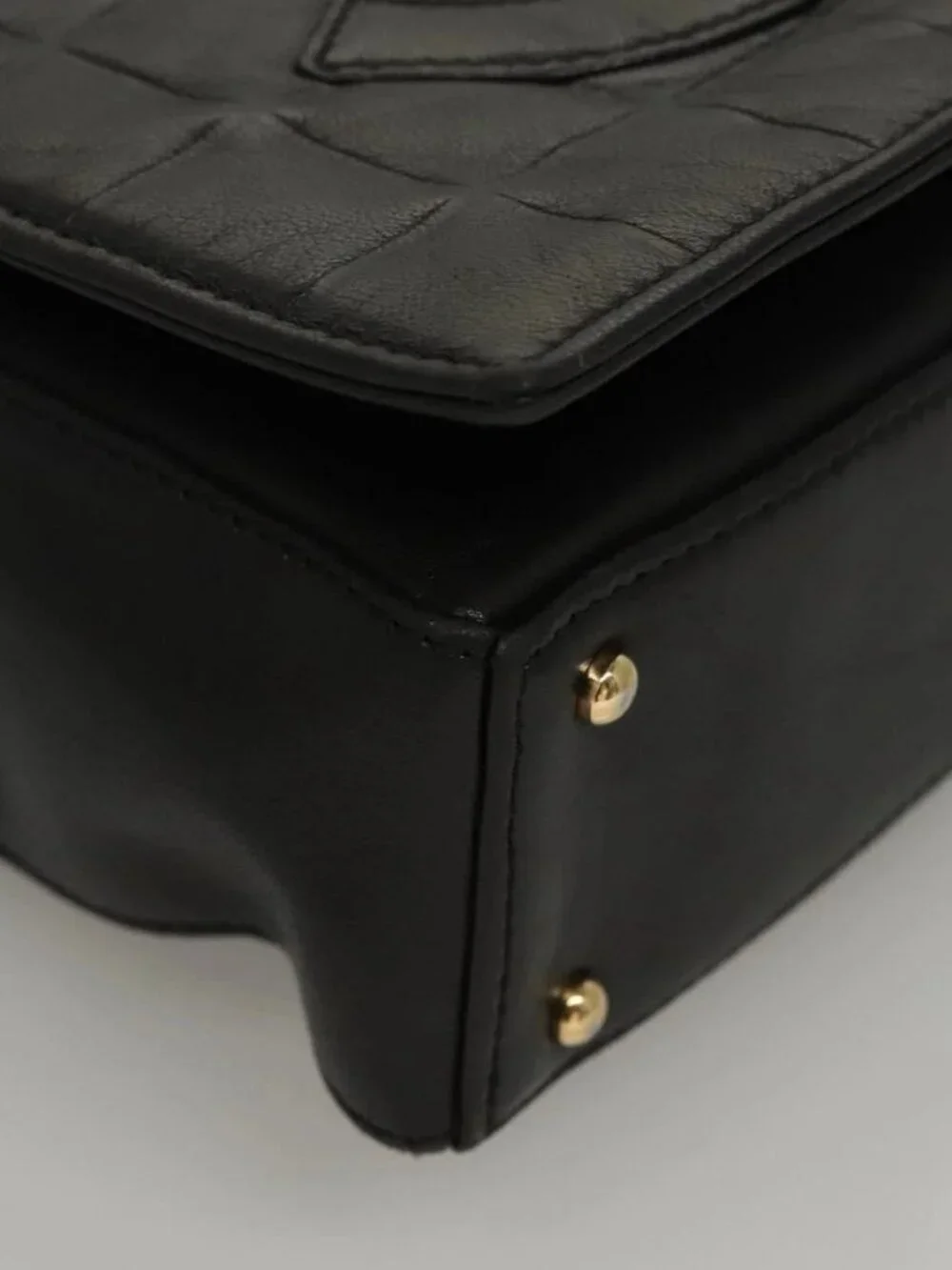 CHANEL Choco Bar line Shoulder Bag Lamb Skin Black CC Auth mr1233